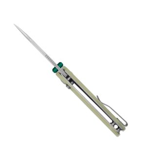 Couteaux pliants professionnels avec lame à pointe tombante finition foncée, manche vert lisse et ouverture pratique par bouton poussoir. - Product Image 3
