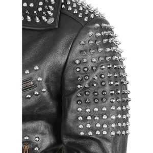 Veste en cuir à motif serpent personnalisé pour hommes, avec clous dorés, style punk rock, veste de motard, OEM ODM - Product Image 3
