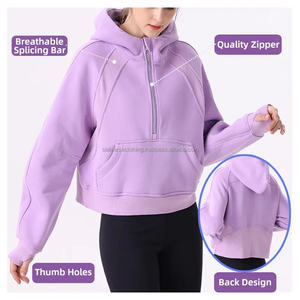 Femmes personnalisé 1/2 fermeture éclair à capuche survêtement surdimensionné lourd Nylon lavage à l'acide vêtements de sport cravate teinture intérieur polaire sport automne - Product Image 1