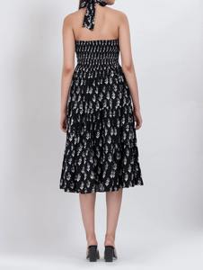 Vestido Maxi de Algodón Negro con Estampado Floral y Cuello Halter para Mujer, de Primera Calidad, Transpirable y Ligero, Disponible para la Venta - Product Image 3