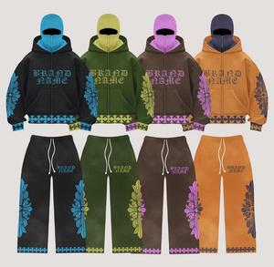 Custom Manufacture Cut & <b>Sew</b> Screen Printed SKI Mask Hoodie and Pant <b>Set</b> 100% Cotton Heavyweight 2 Piece Flared Tracksuit <b>Set</b> - Product Image 1