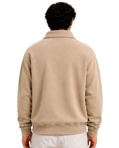 Beige <b>Men</b> Oversized Quarter Zip Sweatshirt <b>Pullover</b> Fleece Cotton Polyester Casual Winter Sweatshirt With Stand Collar Zip Neck - Product Image 2