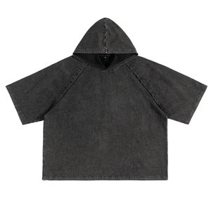 T-shirt à capuche pour homme, 100% coton, haute qualité, style vintage américain, avec coutures apparentes, manches raglan, délavé à l'acide, 240g - Product Image 1