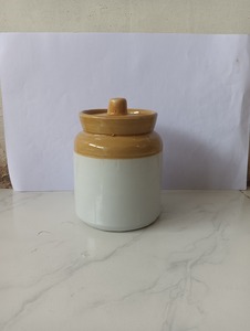 Ceramic Glazed <b>Pickle</b> <b>Jar</b> Two Tone Food Storage Container Microwave Safe Kitchen Canister - Product Image 1