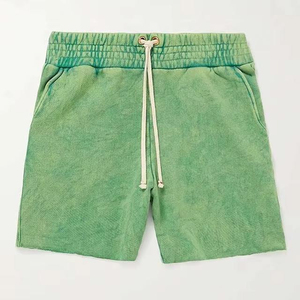 Pantalones Cortos Casuales de Algodón Tie Dye para Hombre, Cintura Media, con Cordón, Transpirables, Color Verde Sólido, Tejido de Punto - Product Image 4