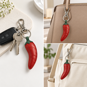 Llavero de Cuero con Forma de Chiles, Mosquetón de Acero Inoxidable, Hecho a Mano, Diseño de Dibujos Animados, Tallo Rojo y Verde, Souvenir, Regalo Promocional - Product Image 4