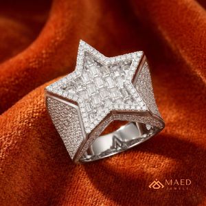 Moissanite <b>Ring</b> <b>Mens</b> Star Signet <b>Ring</b> Rose Gold Finish Baguette Stone Statement Jewelry Luxury Gift for Him Premium Style - Product Image 3
