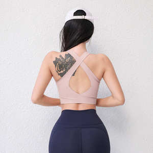 Women's Activewear Sports Bra Cut Out <b>Cross</b> Back Straps Deep V Neck Breathable Medium Support Yoga Gym - Product Image 6
