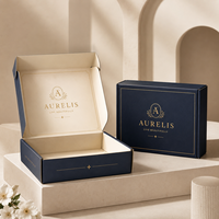 Boîte d'expédition en carton ondulé kraft écologique personnalisée avec gaufrage, intérieur noir, logo doré à chaud, fermeture auto-adhésive, OEM