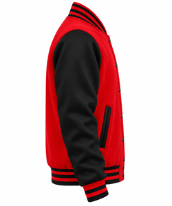 Veste varsity homme rouge et noire, décontractée, boutonnée, couleur unie, polyester et coton, vêtements d'extérieur, vestes de sport pour homme. - Product Image 4