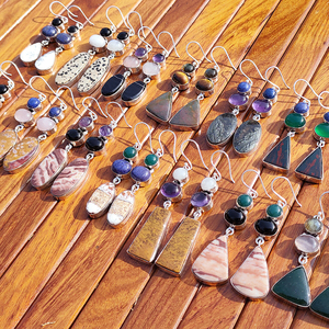 Pendientes Colgantes Bohemios de Piedras Preciosas Naturales Surtidas al por Mayor, Hechos a Mano, Chapados en Plata, de Latón con Múltiples Piedras, Regalo para Mujer - Product Image 4