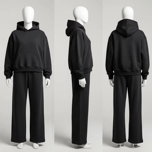 Ensemble de survêtement gris foncé surdimensionné pour homme, sweat à capuche et pantalon de survêtement en molleton épais, tenue décontractée 2 pièces, streetwear confortable - Product Image 2