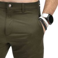 Celana Chino Pria Klasik Model Straight Leg Dengan Desain Depan Rata, Kancing Penutup Pinggang, Nyaman, Kasual, Untuk Kerja