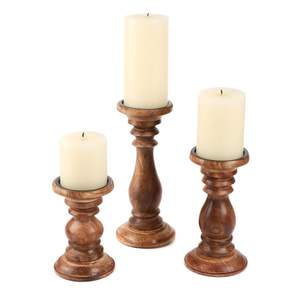 Rustic Farmhouse Wooden Candle Stand <b>Set</b> of 3 Vintage Pillar Candlesticks Holder for Living Room Christmas Party Candle Pillar - Product Image 1