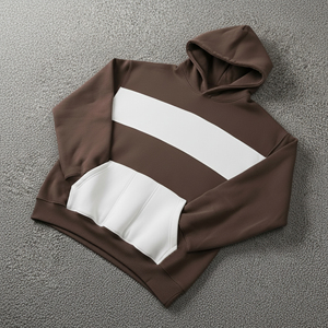 Sweat-shirt à capuche marron pour homme, design color block, coupe classique, vêtement décontracté pour l'automne, tissu en molleton 100% coton - Product Image 3