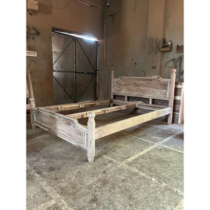 model dual tone solid acacia wood <b>queen</b> <b>size</b> <b>bed</b> <b>frame</b> white coloured panel bedroom furniture luxury double <b>bed</b> with turned post - Product Image 4