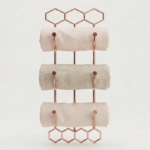 Luxury Modern Wall Mounted Rose Gold <b>Towel</b> <b>Rack</b> 3-Tier Space-Saving Metal Holder For Rolled Bath <b>Towels</b> Minimalist Bathroom - Product Image 3