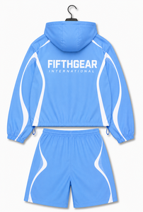 FIFTHGEAR INTERNATIONAL Mens Blue Sporty Hooded Jacket <b>Shorts</b> Windbreaker Quick Dry <b>Polyester</b> Summer Outdoor Wear OEM Bulk Order - Product Image 4