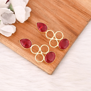 Handmade <b>Red</b> Hydro Gemstone Brass <b>Drop</b> <b>Earrings</b> with Bezel Setting Gold Plated Fashion Jewelry for Women by Shilpi Impex - Product Image 3