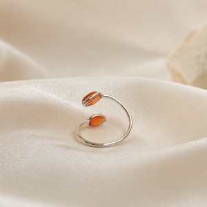 Bague légère en argent 925 avec onyx rouge ovale, taille poire, sertie clos, double pierre précieuse, bijoux fins, vente en gros - Product Image 4