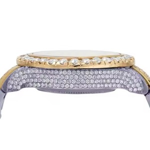 Reloj de cuarzo analógico de lujo para mujer con bisel de diamantes y esfera de cristal de zafiro, correa de acero inoxidable de 40 mm, cronógrafo con cierre plegable - Product Image 3