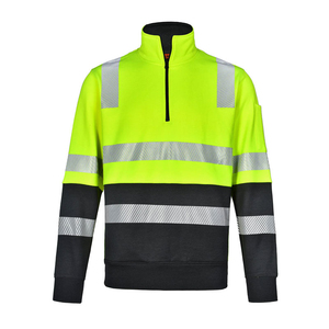 100% Cotton High Visibility Safety Reflective <b>Sweatshirt</b> for <b>Men</b> Hi Vis 1/2 <b>Zip</b> Reflective Tape Fleece Safety Workwear Jacket - Product Image 6