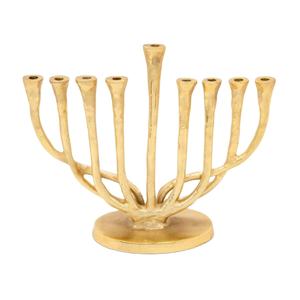 Support à bougies de luxe à 9 bras au design abstrait, artisanat en métal, ménorah décorative, porte-bougie doré, fournitures pour événements, décoration Hanouka - Product Image 1