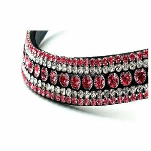 ใหม่ประกายโค้งรูปร่างสีดําหนังอังกฤษสายคอบม้าที่กําหนดเอง 5 แถวคริสตัลสีแดง Bling โซ่สายคอบม้า - Product Image 3
