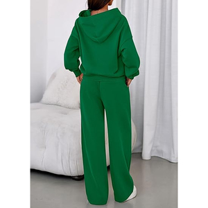 Women Pullover Hoodie Tracksuit Set Solid Color <b>Fleece</b> <b>Jogger</b> Pants Loose Fit Casual Sweatsuit - Product Image 2