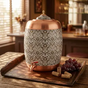 Distributeur d'eau en cuivre pur Kubera, pot Matka, pot Gadha, récipient de stockage d'eau en cuivre fait à la main pour la maison et la cuisine - Product Image 3