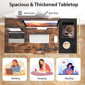 Scrivania per Home Office con 2 Cassetti e Gancio Appendiabiti, Tavolo per Computer Portatile da 48/55 Pollici con Libreria, Scrivania da Gaming Regolabile in Altezza in MDF - Product Image 6