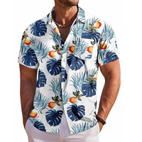 OEM Herren Hawaiihemd Kurzarm Blumendruck Papageienmuster Schwarz Umlegekragen Urlaubshemd Atmungsaktiver Satinstoff