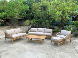 Juego de Sofás de Jardín de Madera Maciza de Teca con Cojines, Muebles Modernos para Patio, Espacio Exterior, 4 Plazas - Product Image 5