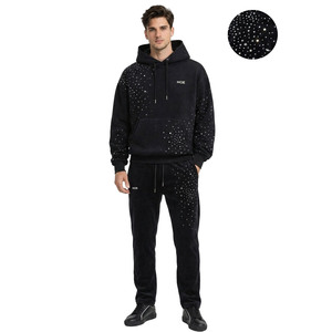Ensembles de jogging tendance Y2K avec sweats à capuche à strass, coupe oversize et carrée, en molleton épais de haute qualité, style streetwear, vente en gros - Product Image 1