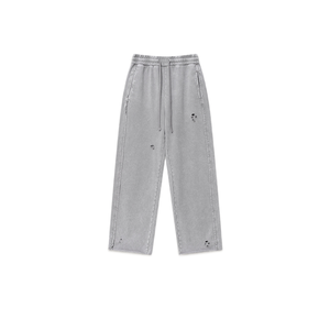 Pantalon noir déchiré à jambe droite, longueur cheville, avec cordon de serrage à la taille et décoration à trous, style décontracté - Product Image 3