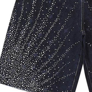 Producto Destacado: Shorts de Mezclilla para Hombre, Cintura Alta, Lavado Oscuro, Decorados con Remaches, Estilo Casual de Verano, Corte Recto, 100% Algodón - Product Image 4