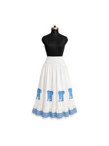 Jupe longue en coton imprimée à la main de Jaipur, taille smockée, volants, style bohème décontracté, imprimé éléphant, vente en gros - Product Image 1