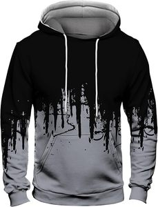 Sudadera con Capucha para Hombre, Color Negro y Gris con Estampado de Goteo, Corte Regular, Informal, Tejida, con Diseño de Logotipo en la Espalda - Product Image 5