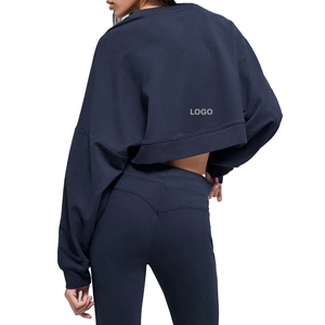 Conjunto de 2 piezas para mujer de alta demanda: Sudadera corta de cuello redondo y pantalones de chándal de corte acampanado, conjunto suave para descansar, venta al por mayor de fábrica personalizada OEM - Product Image 2