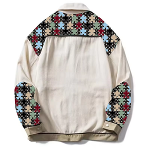 เสื้อแจ็คเก็ตยีนส์ปักลายดอกไม้สไตล์ฮิปฮอปทรงหลวมลำลองสำหรับผู้ชาย - Product Image 2