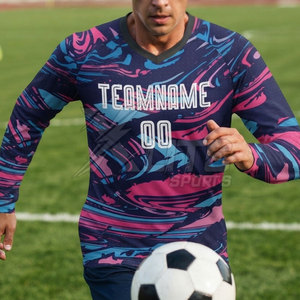Football Teamwear Soccer Long Sleeve Jersey for Adults Plus Size Players Crew <b>Neck</b> Full Sleeves 100% Polyester Moisture-Wicking - Product Image 4