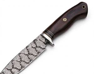 Cuchillo utilitario de hoja fija de acero de Damasco forjado a mano OEM personalizado con punta de gota y filo recto, mango de palisandro oscuro para bricolaje - Product Image 4