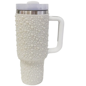 Pink Green white Pearl Studded Tumbler Insulated Stainless Steel Travel <b>Cup</b> <b>with</b> Lid Reusable Vacuum Drink Mug Stylish <b>Cold</b> Hot - Product Image 1
