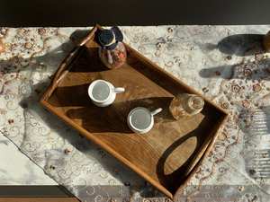 Ensemble de plateaux en bois faits à la main, sculptés à la main, rectangulaires, pour la décoration rustique de la maison, plateau de service pour le café, cuisine - Product Image 4