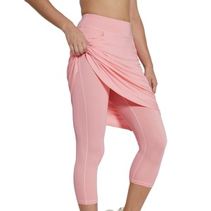 Jupe décontractée modeste pour femme, taille haute, couleur rose unie, mini-jupe trapèze avec poches, respirante, en nylon tricoté, style sportif, toutes saisons - Product Image 3