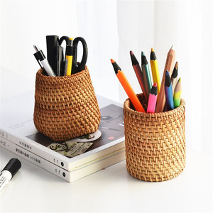 Vanity kitchen organiser rattan pen holder pencil case <b>basket</b> for girls <b>small</b> essentials storage - Product Image 6