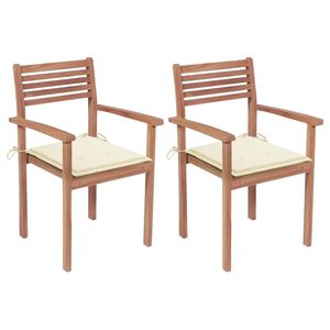 Set di 2 sedie da giardino in teak con cuscini color crema, mobili da esterno dal design contemporaneo, struttura in legno resistente - Product Image 1