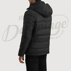 Veste matelassée bleu marine contrastée pour homme, parka d'hiver à capuche multi-poches, style utilitaire chaud, manteau cargo matelassé pour l'extérieur - Product Image 3