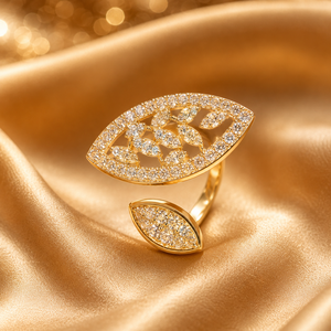 Premium 14K <b>Gold</b> Statement Leaf <b>Ring</b> with Diamond Look Stones Stylish Bridal Jewelry for Women - Product Image 2