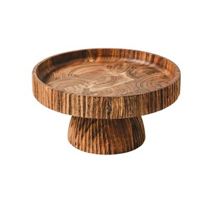 Handcrafted Wooden <b>Cake</b> Stand with Hand-Carved Floral Border Premium Acacia Wood Pedestal for <b>Weddings</b> Birthdays - Product Image 5